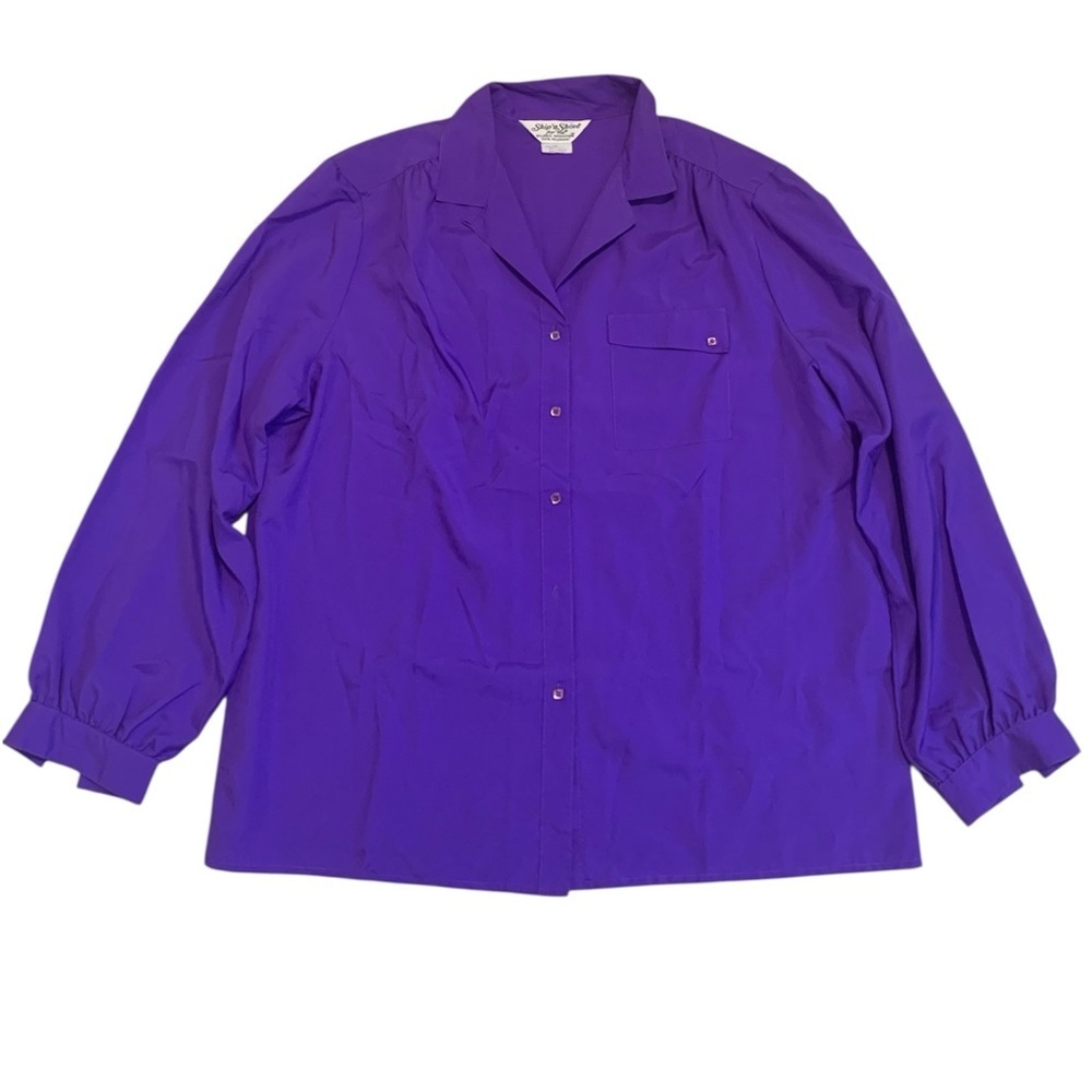VTG Ship 'n Shore Silken Wonder Purple Blouse Top Size 38 Poly Long Sleeve Retro